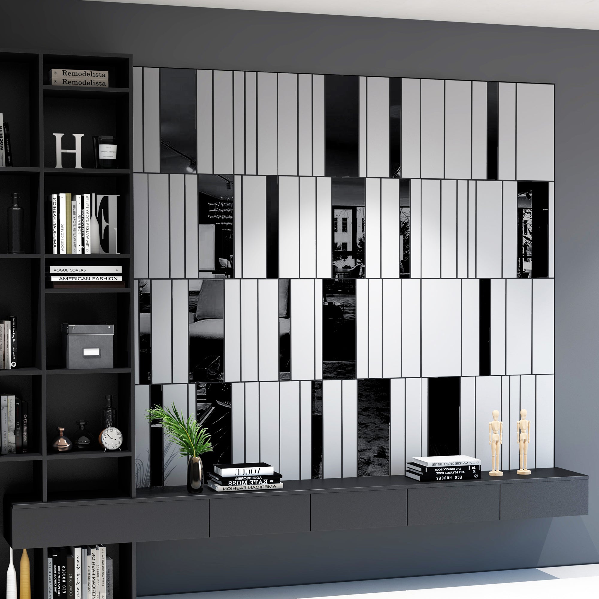 White and Black Mirror Gloss 3D Wall Panels-2