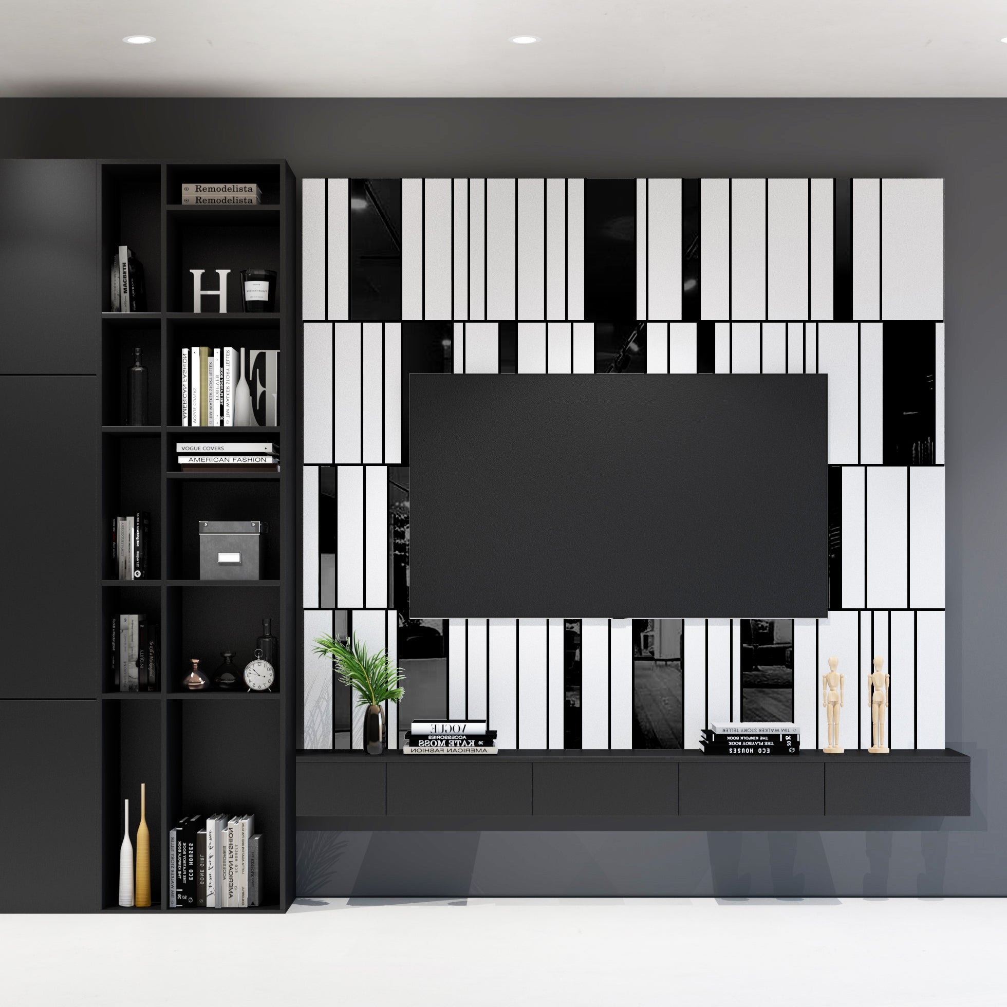 White and Black Mirror Gloss 3D Wall Panels-3