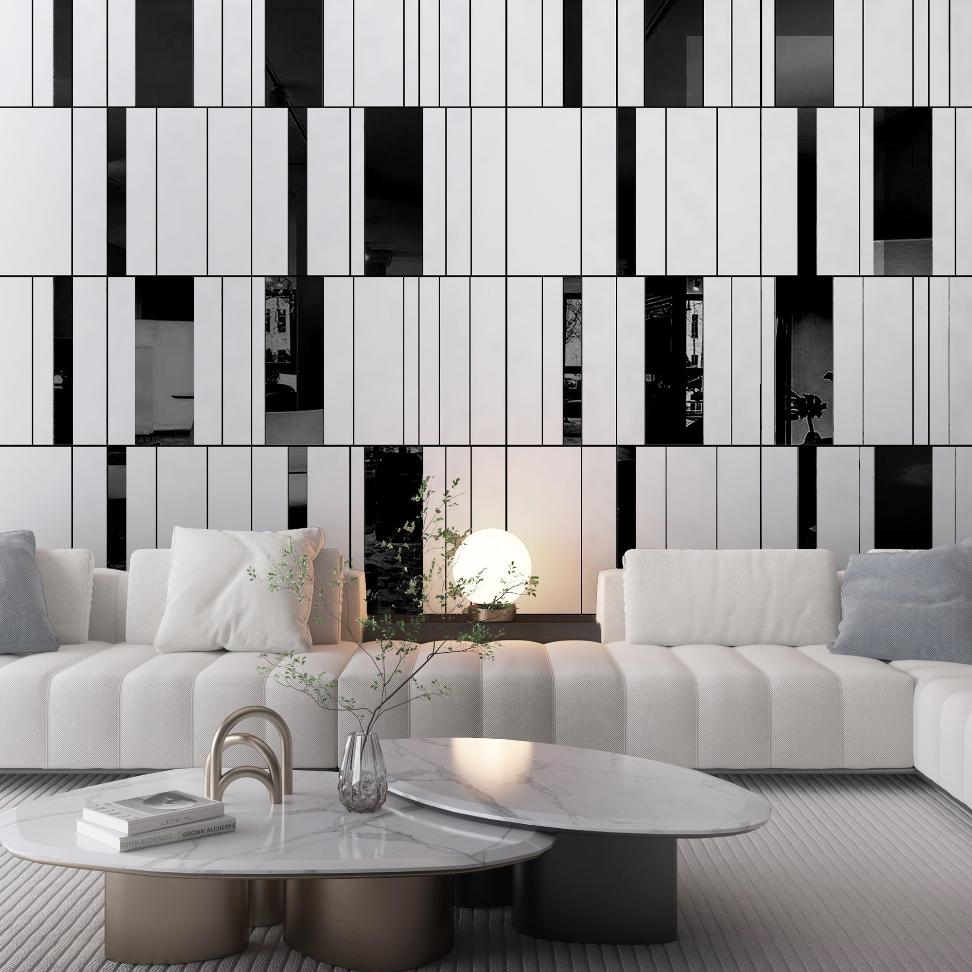 White and Black Mirror Gloss 3D Wall Panels-1