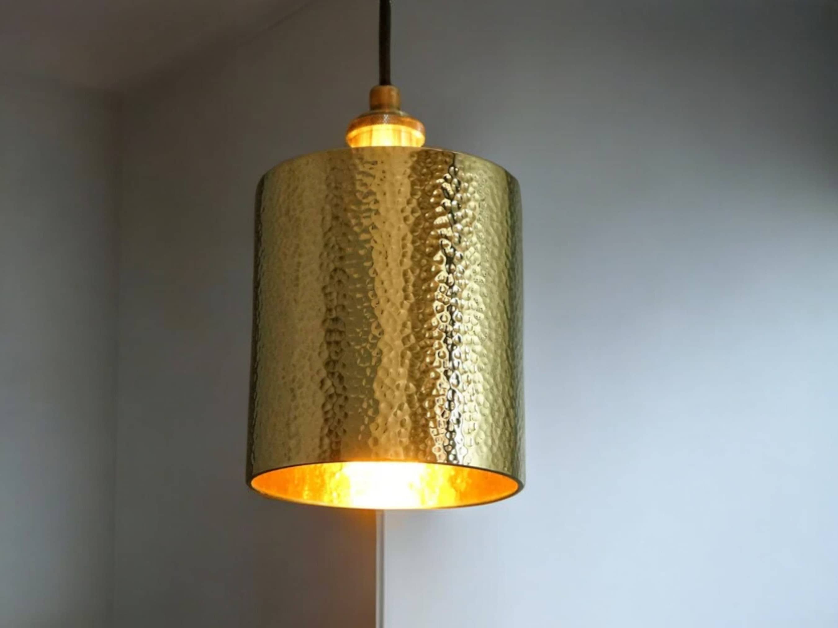 Handcrafted Hammered Brass Cylindrical Pendant Ceiling Light Fixture-0