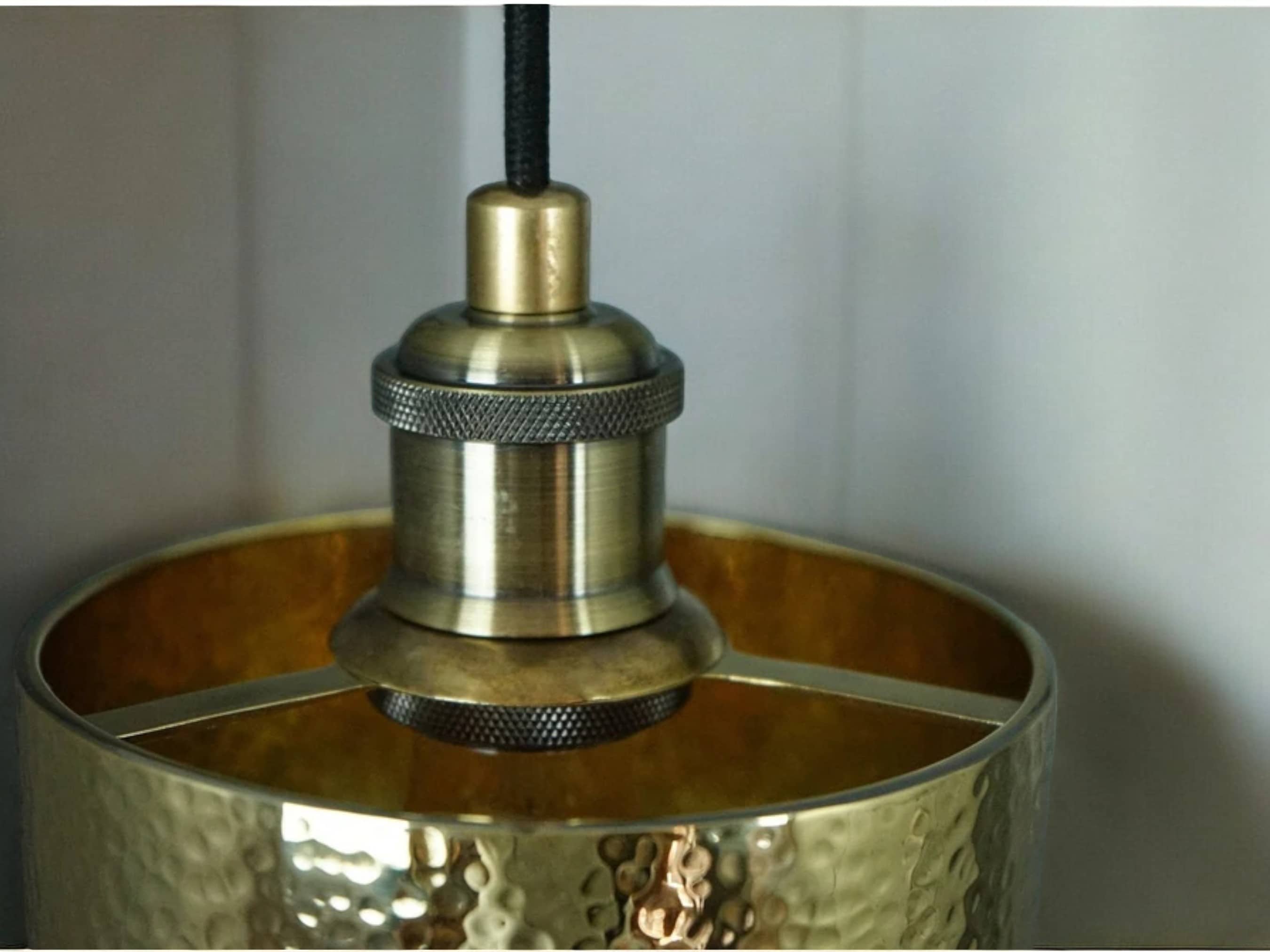 Handcrafted Hammered Brass Cylindrical Pendant Ceiling Light Fixture-3