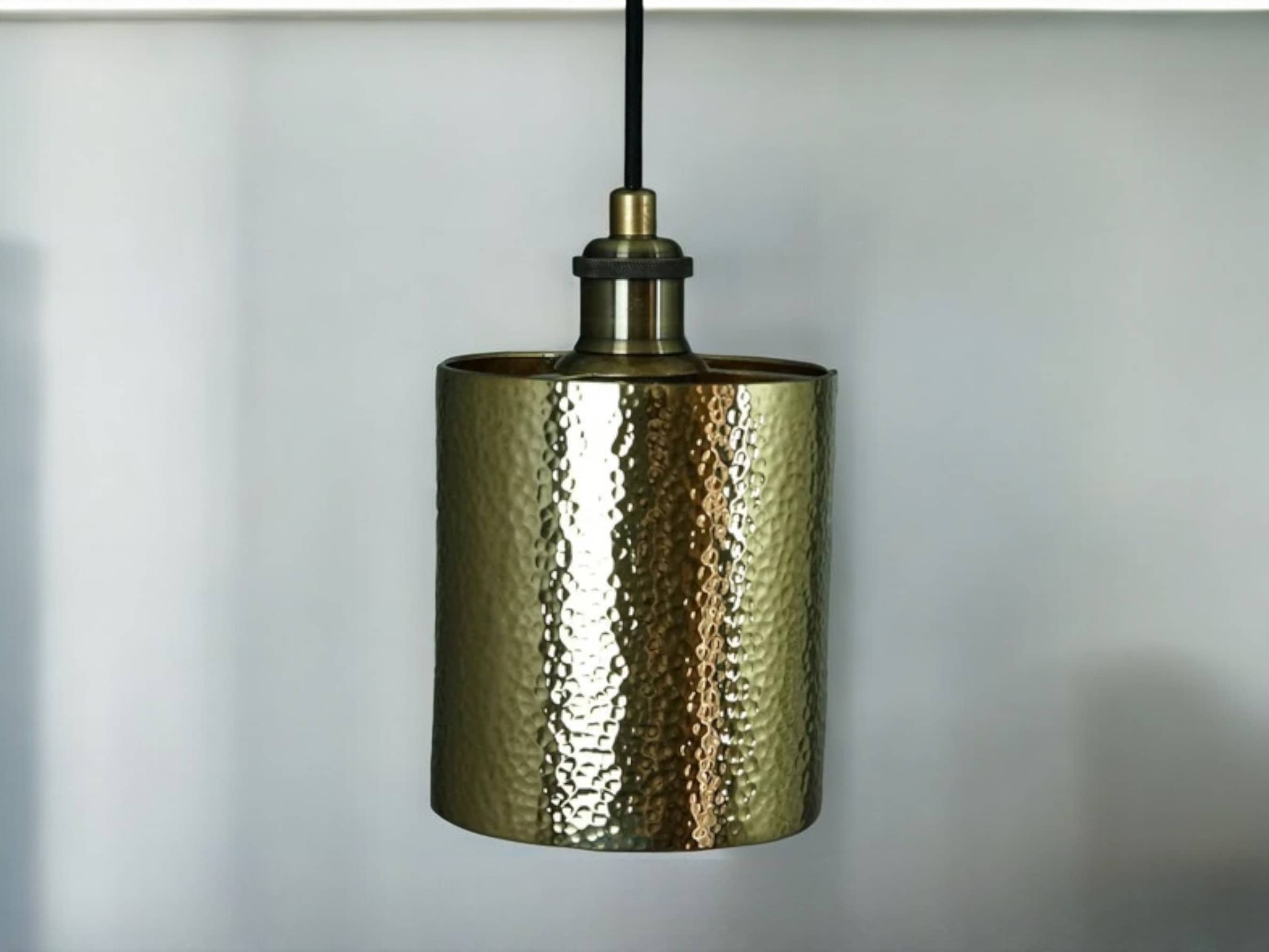 Handcrafted Hammered Brass Cylindrical Pendant Ceiling Light Fixture-2