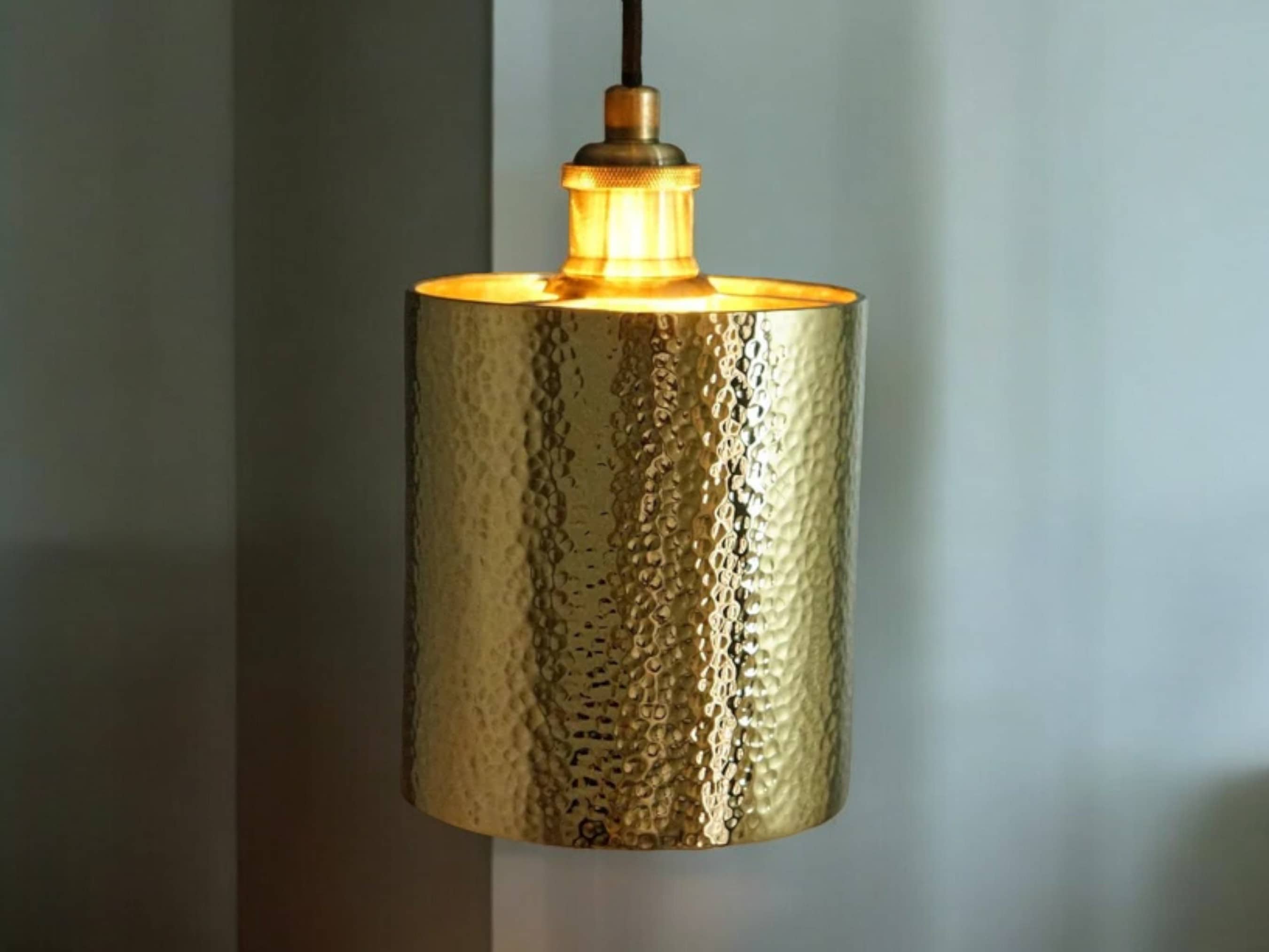 Handcrafted Hammered Brass Cylindrical Pendant Ceiling Light Fixture-1