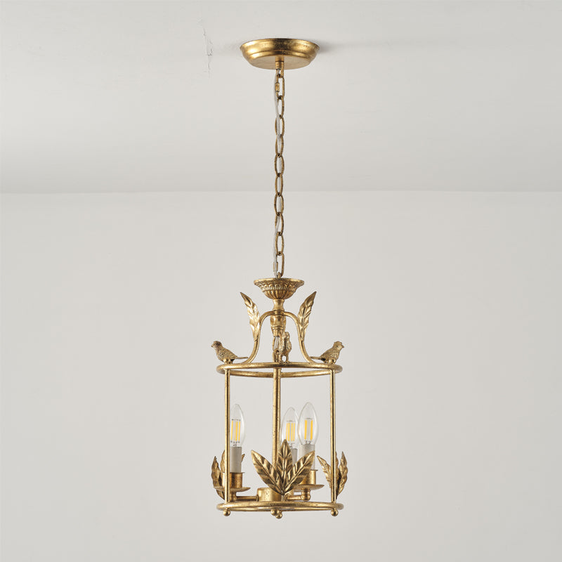 Aviary Series | Iron Lantern Pendant Light with Bird & Leaf Detail for Dining Room