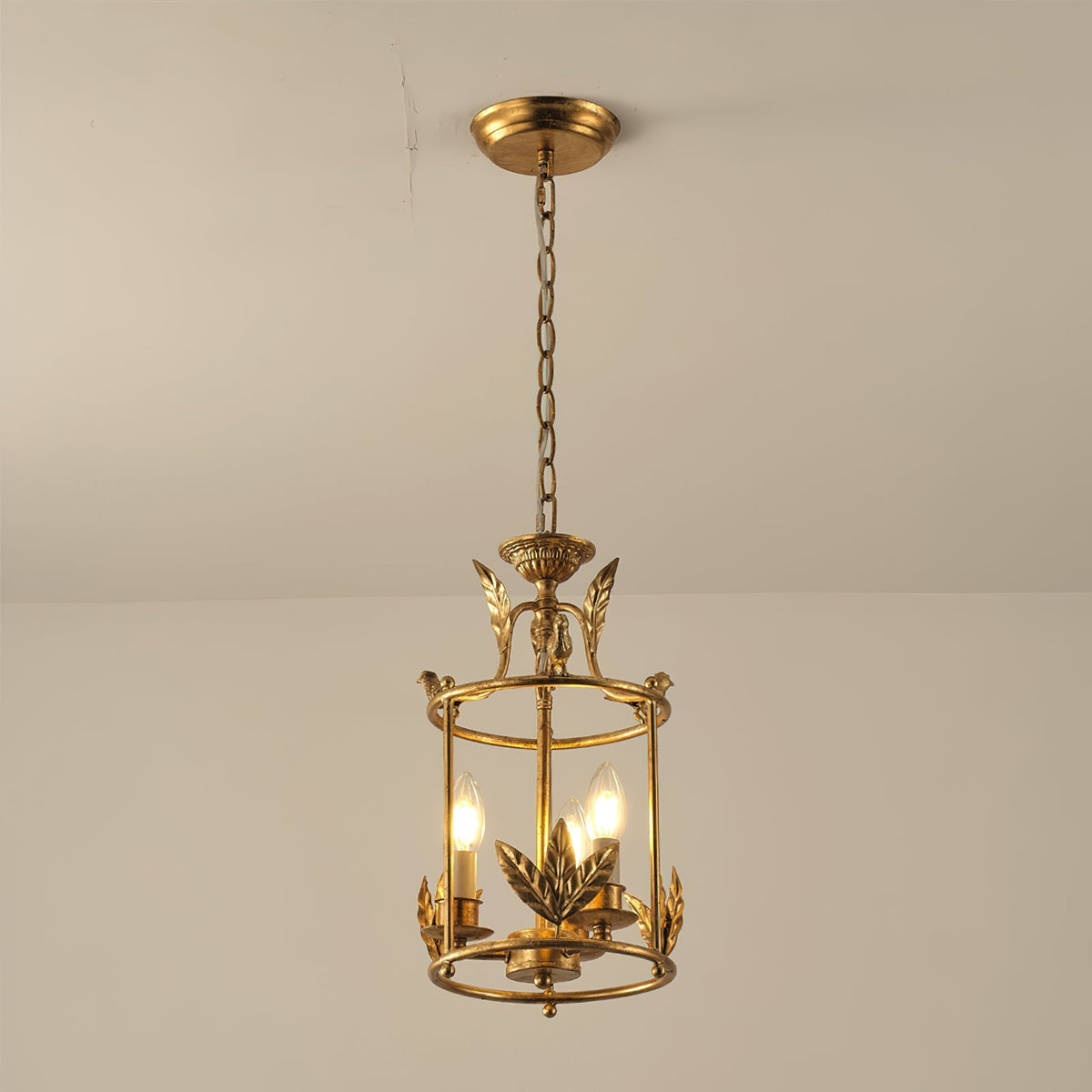 Aviary Series | Iron Lantern Pendant Light with Bird & Leaf Detail for Dining Room