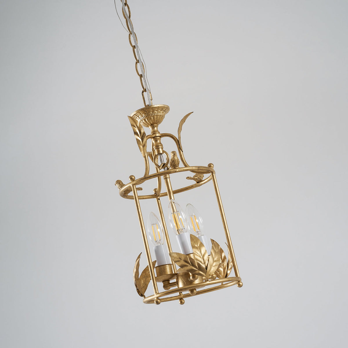 Aviary Series | Iron Lantern Pendant Light with Bird & Leaf Detail for Dining Room