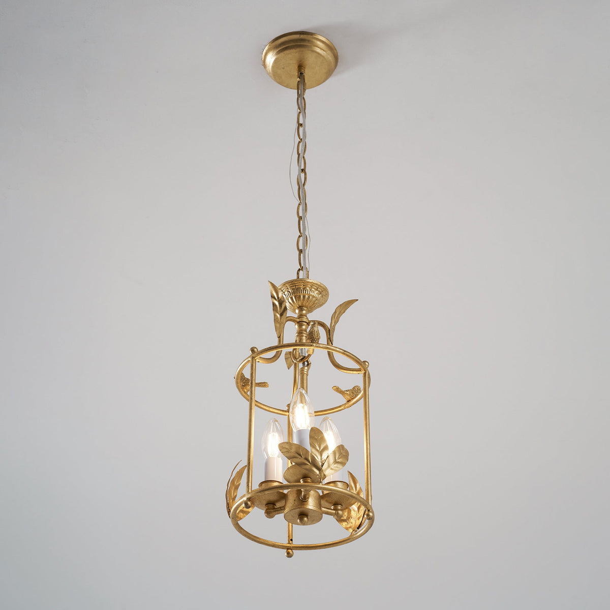 Aviary Series | Iron Lantern Pendant Light with Bird & Leaf Detail for Dining Room