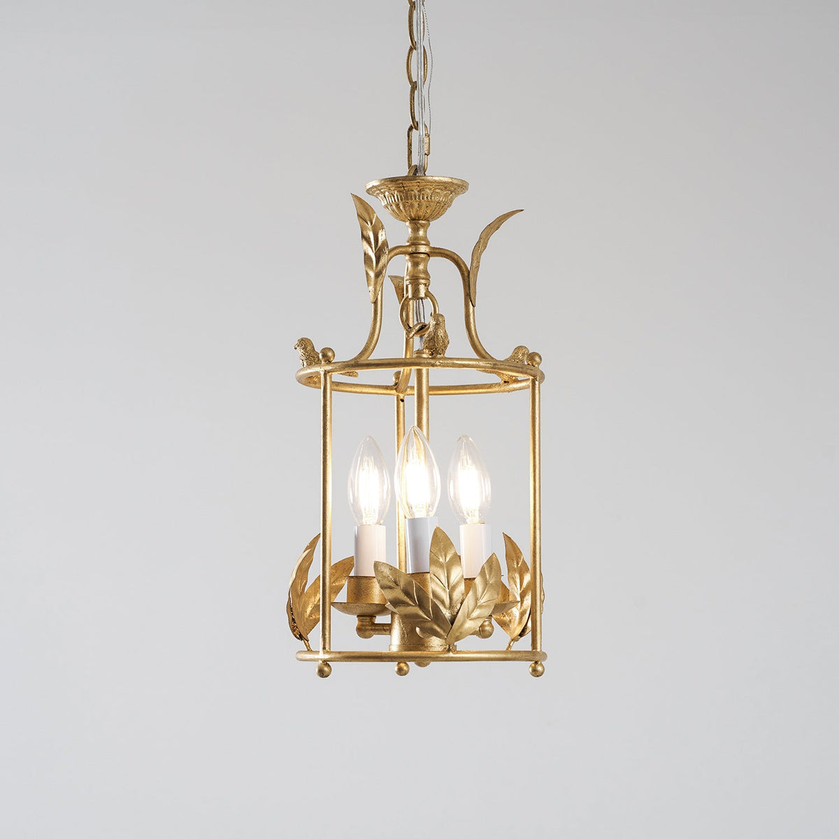 Aviary Series | Iron Lantern Pendant Light with Bird & Leaf Detail for Dining Room
