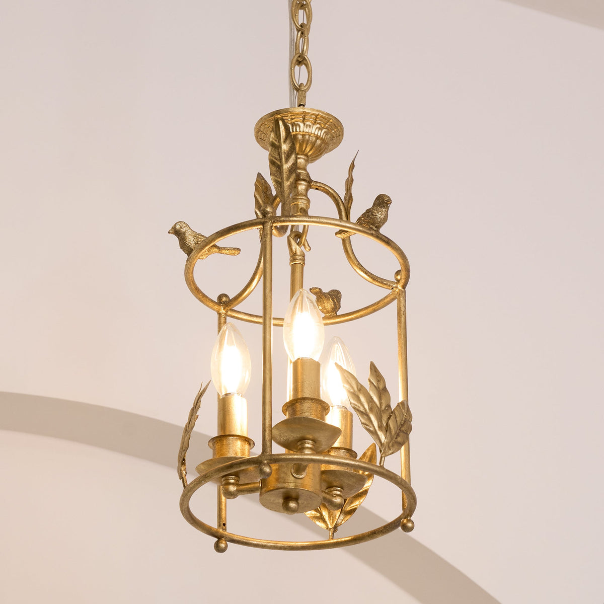 Aviary Series | Iron Lantern Pendant Light with Bird & Leaf Detail for Dining Room