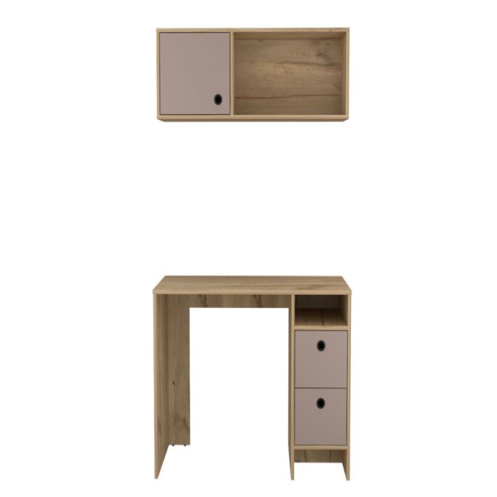 Office Set Budest, Two Drawers, Wall Cabinet, Single Door Cabinet, Light Oak Finish-3