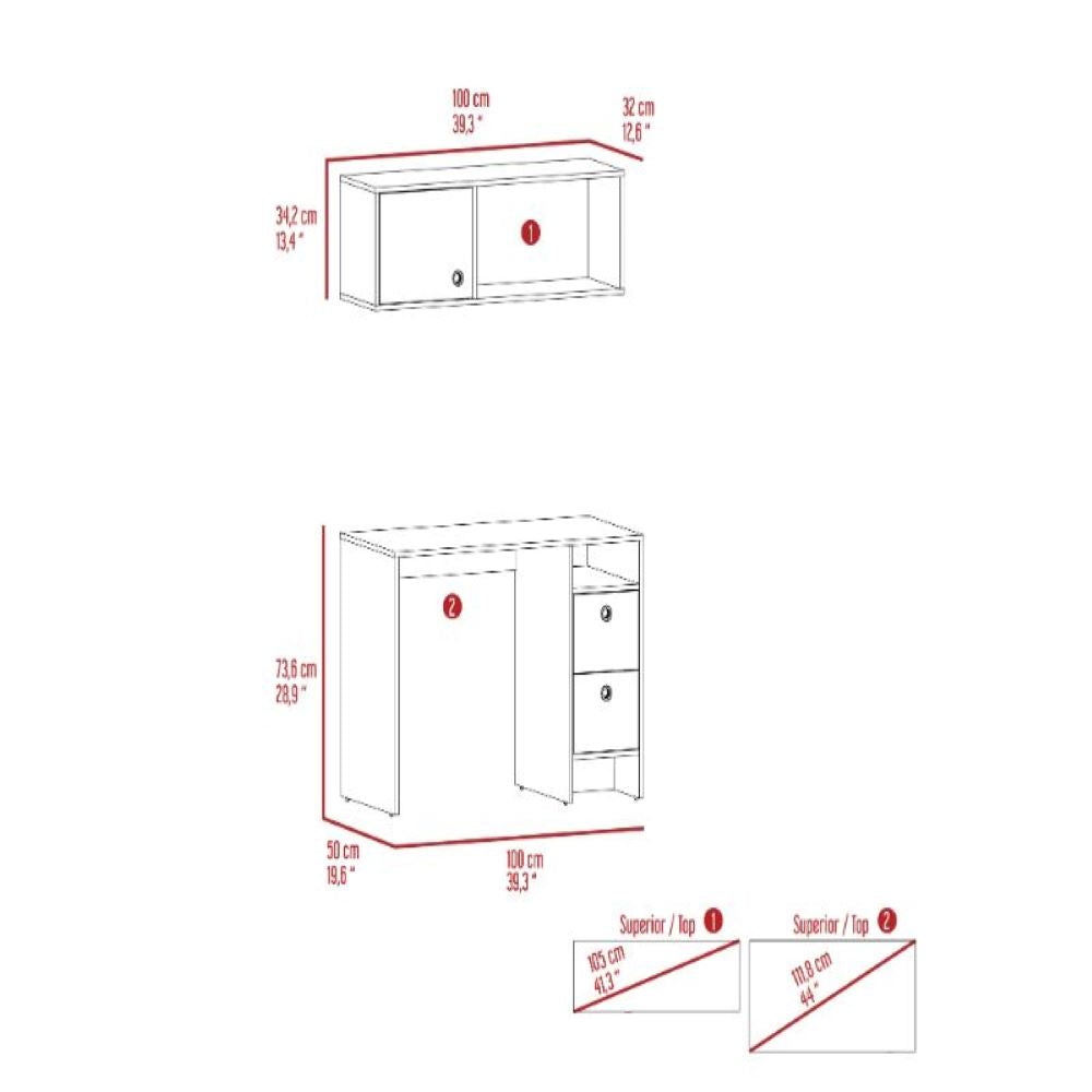 Office Set Budest, Two Drawers, Wall Cabinet, Single Door Cabinet, Light Oak Finish-4