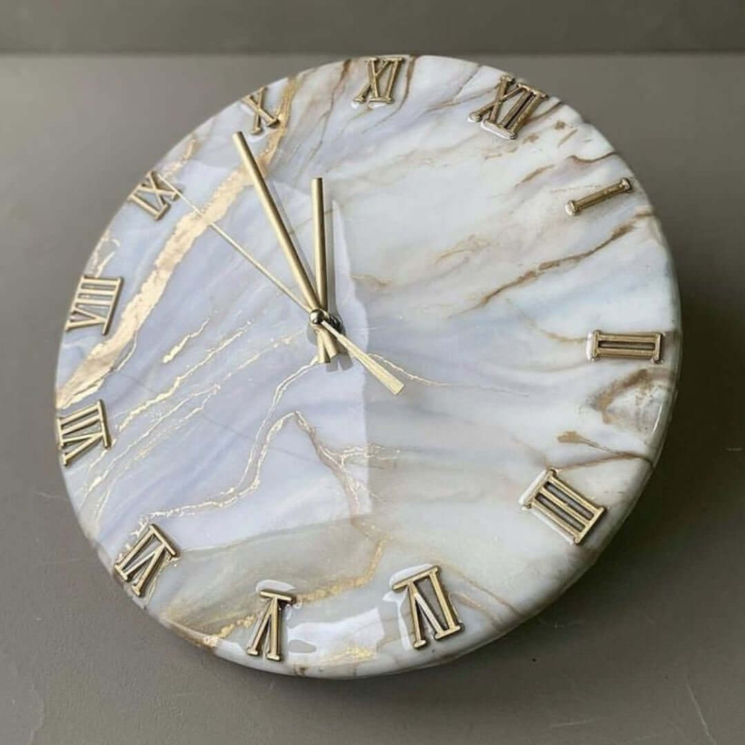 Golden and White Abstract Epoxy Resin Wall Clock For Home Decor-0