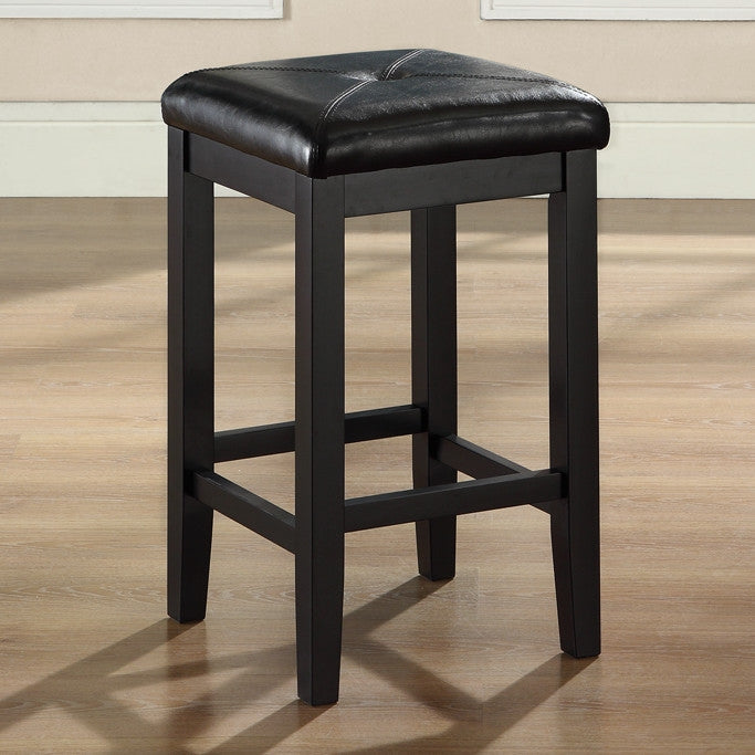 Set of 2 - Black 24-inch Backless Barstools with Faux Leather Seat-0