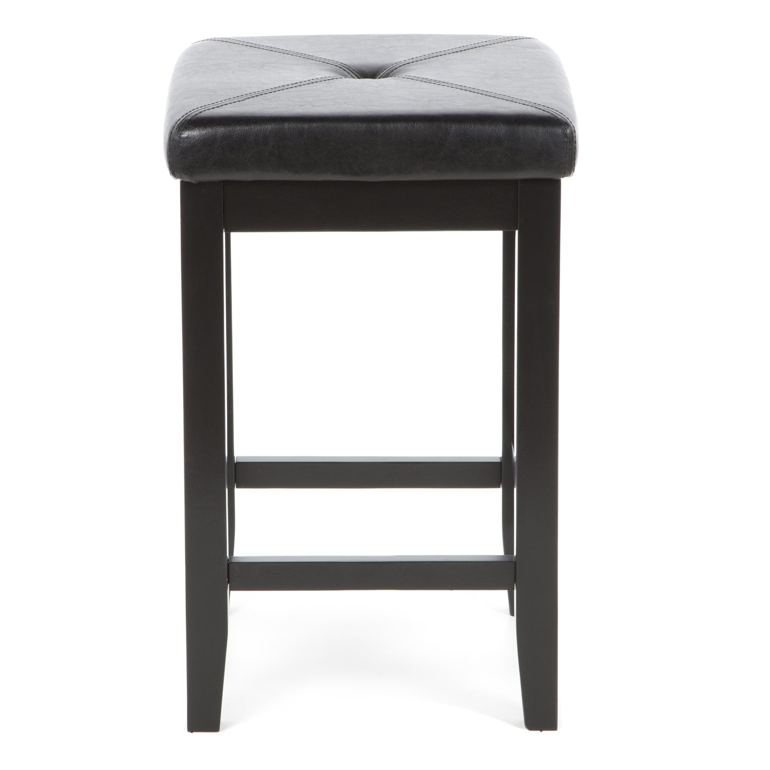 Set of 2 - Black 24-inch Backless Barstools with Faux Leather Seat-2