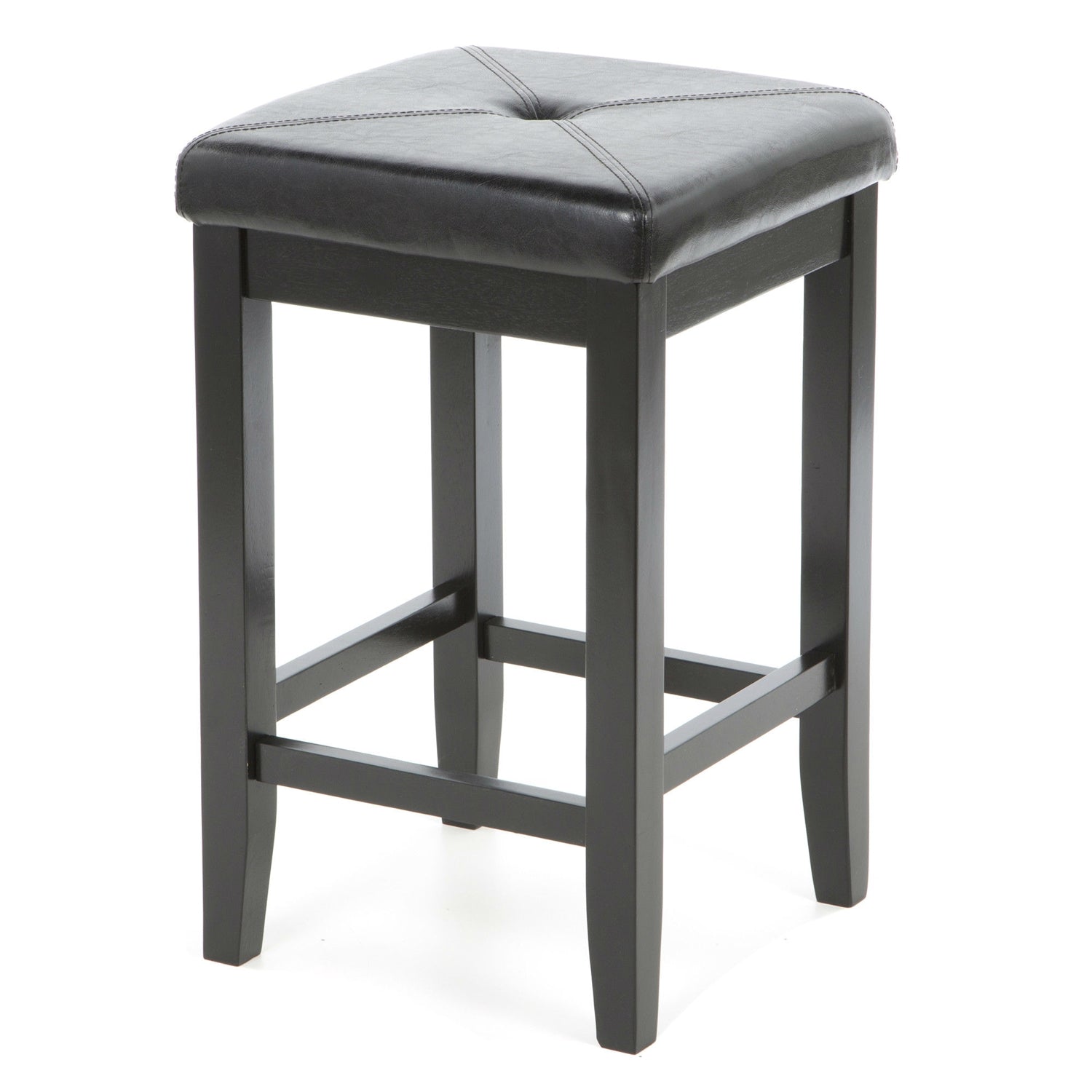 Set of 2 - Black 24-inch Backless Barstools with Faux Leather Seat-3