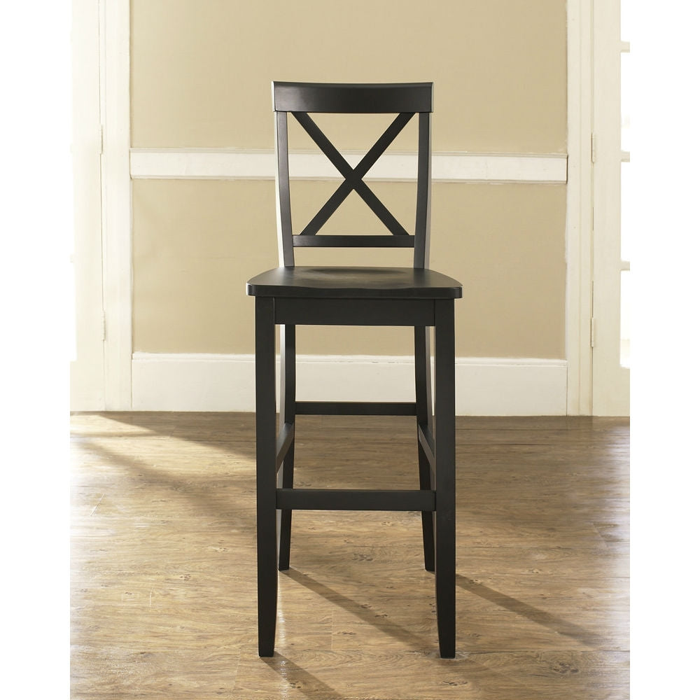 Set of 2 - X-Back Solid Wood 30-inch Barstools in Black Finish-0