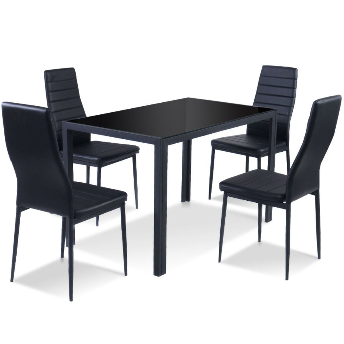 5 Piece Black Glass Tabletop Dining Set With Soft Leather Chairs-0