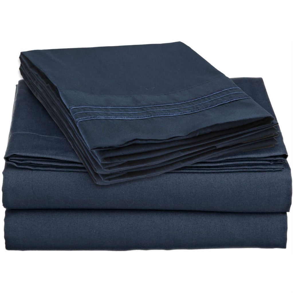 King size 4-Piece Wrinkle-Free Microfiber Sheet Set in Navy Blue-0