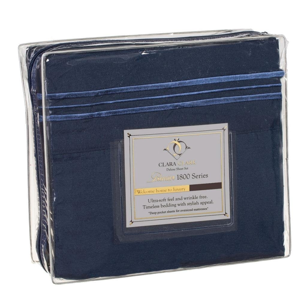 King size 4-Piece Wrinkle-Free Microfiber Sheet Set in Navy Blue-1