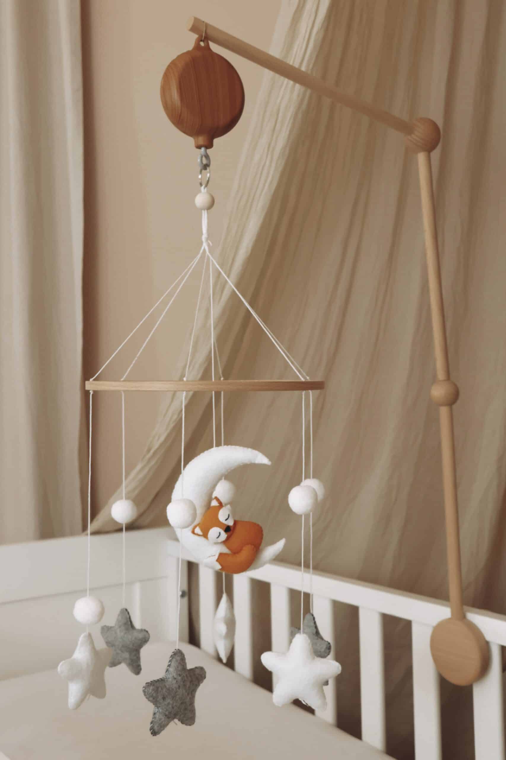 Complete set Handmade Sleepy fox baby mobile (Mobile + Arm + Box)-1