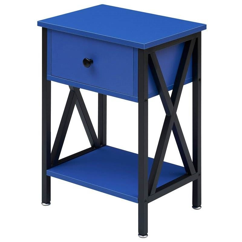 Set of 2 - 1 Drawer Nightstand in Dark Blue and Black-2