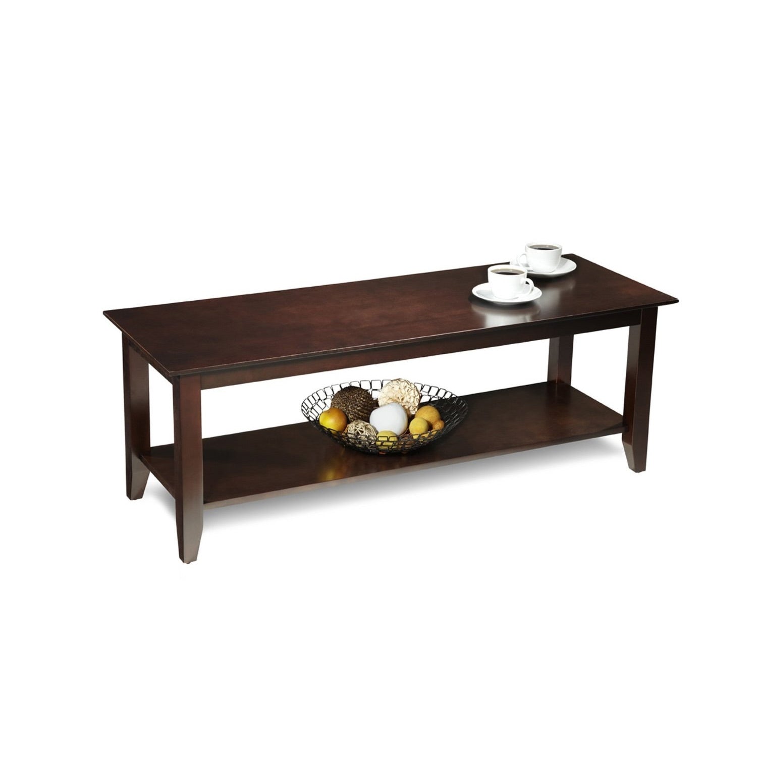 Espresso Wood Grain Coffee Table with Bottom Shelf-1