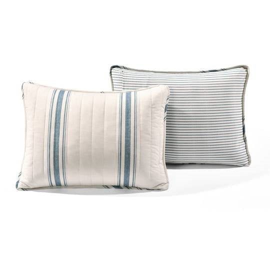 California King Blue Off-White Cream Stripe 3 Piece Reversible Cotton Quilt Set-4