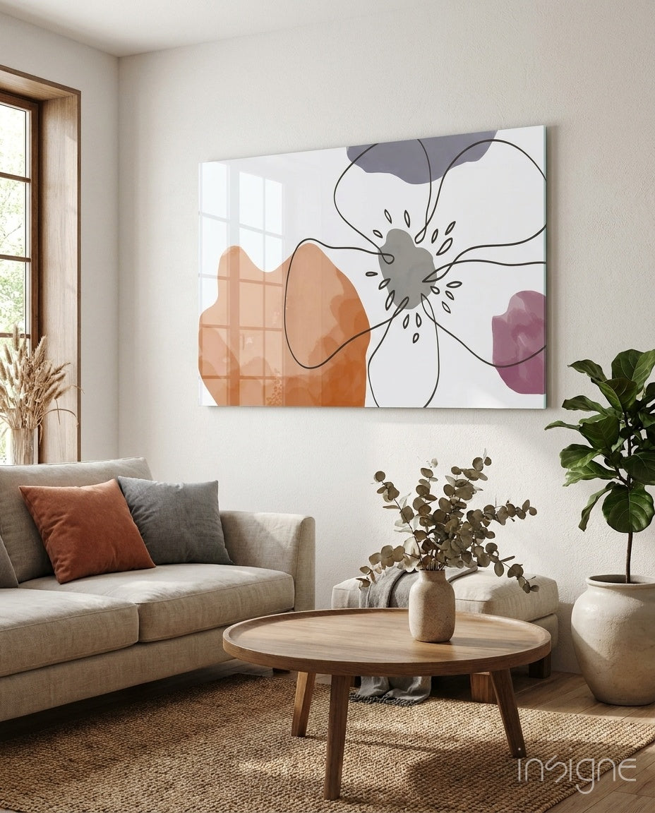 Boho Line Art Flower Glass Wall Art