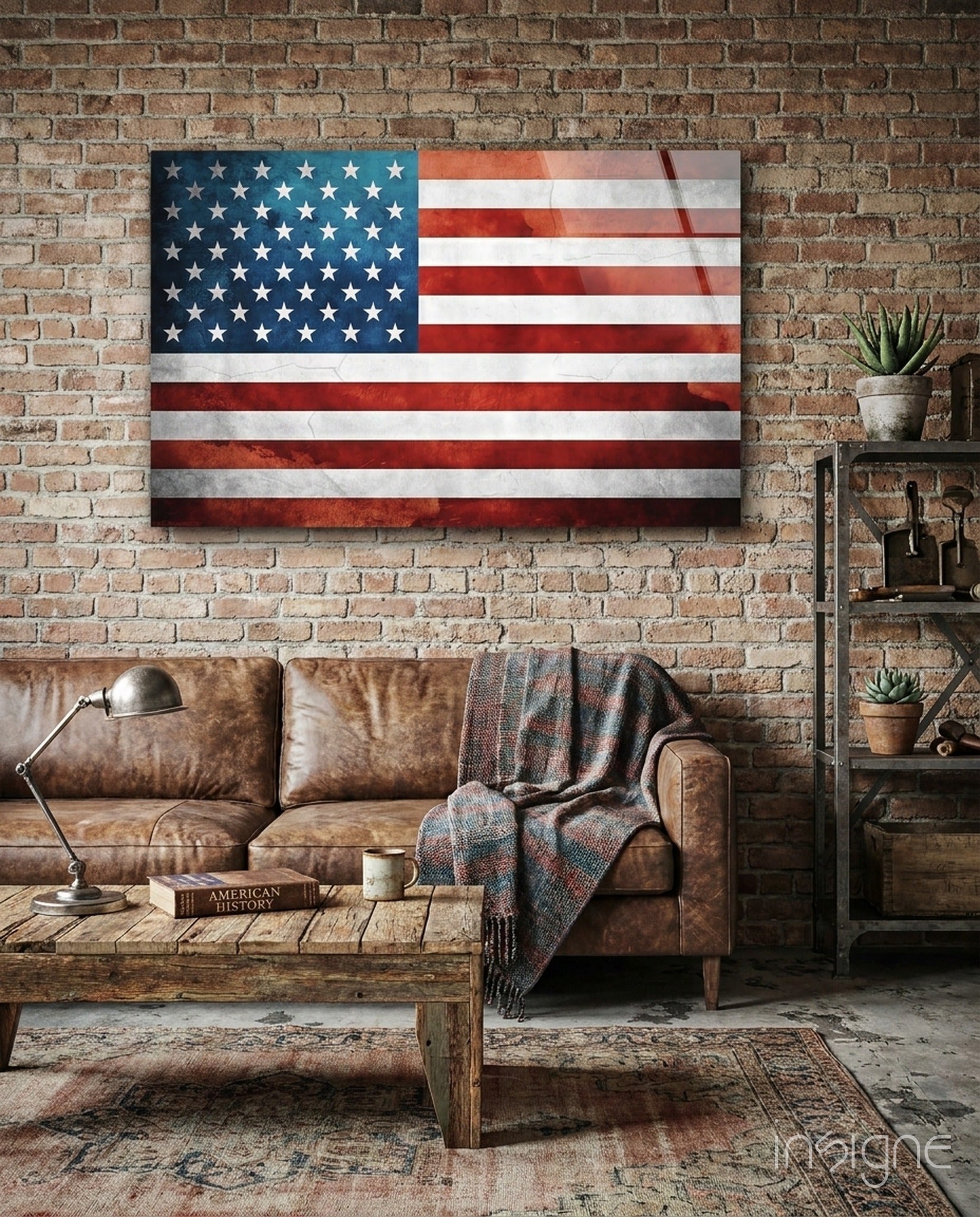 Vintage Watercolor American Flag Glass Wall Art