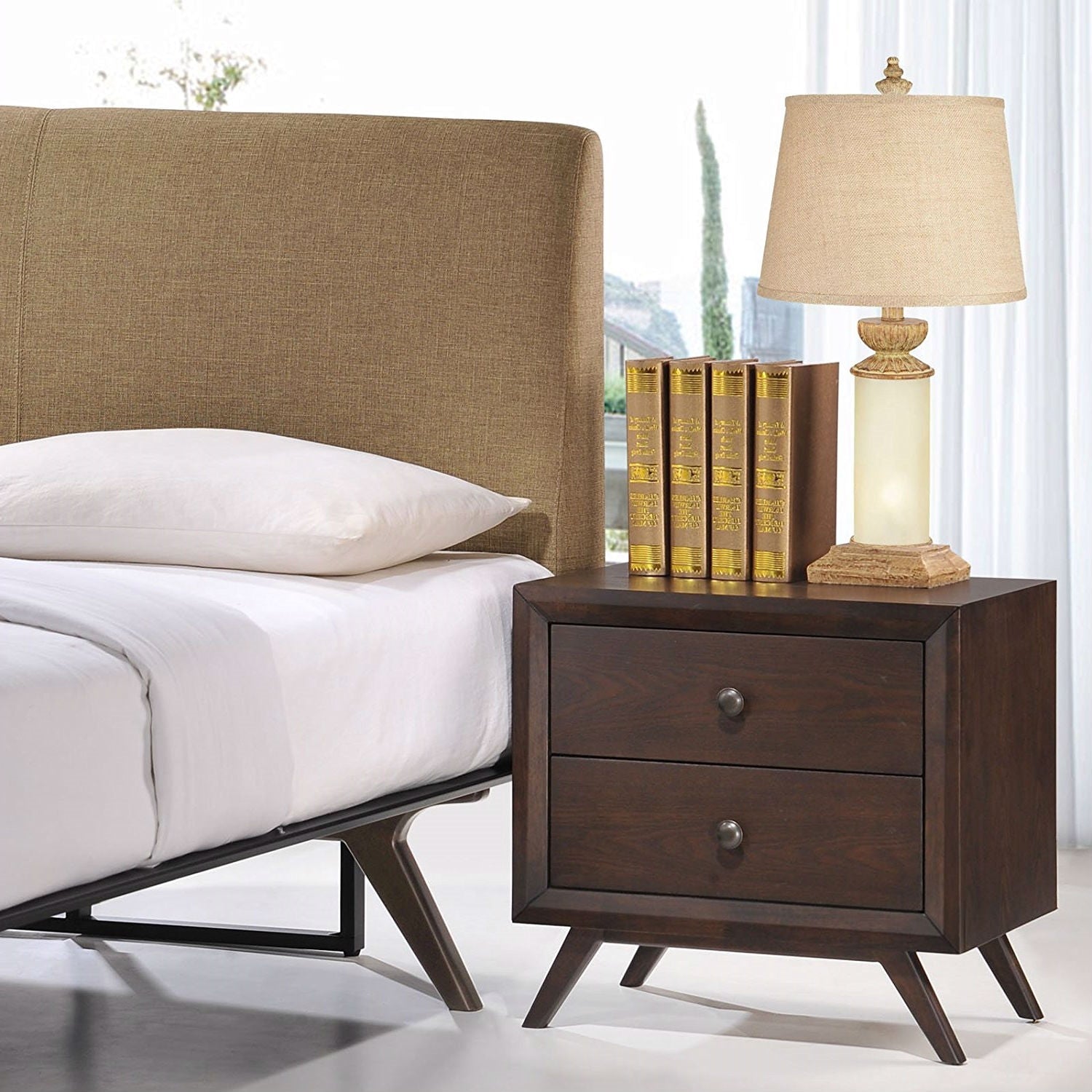 Mid-Century Modern Style End Table Nightstand in Cappuccino Wood Finish-2