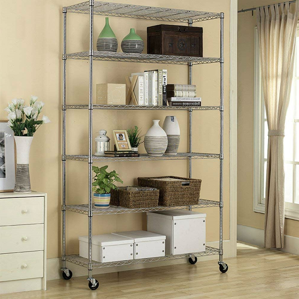 Heavy Duty 6-Shelf Metal Storage Rack Shelving Unit with Casters-2