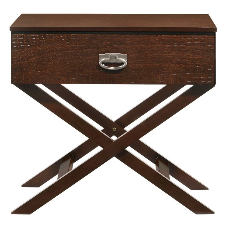 Cappuccino Brown Wood 1-Drawer End Table Nightstand with X Legs-1