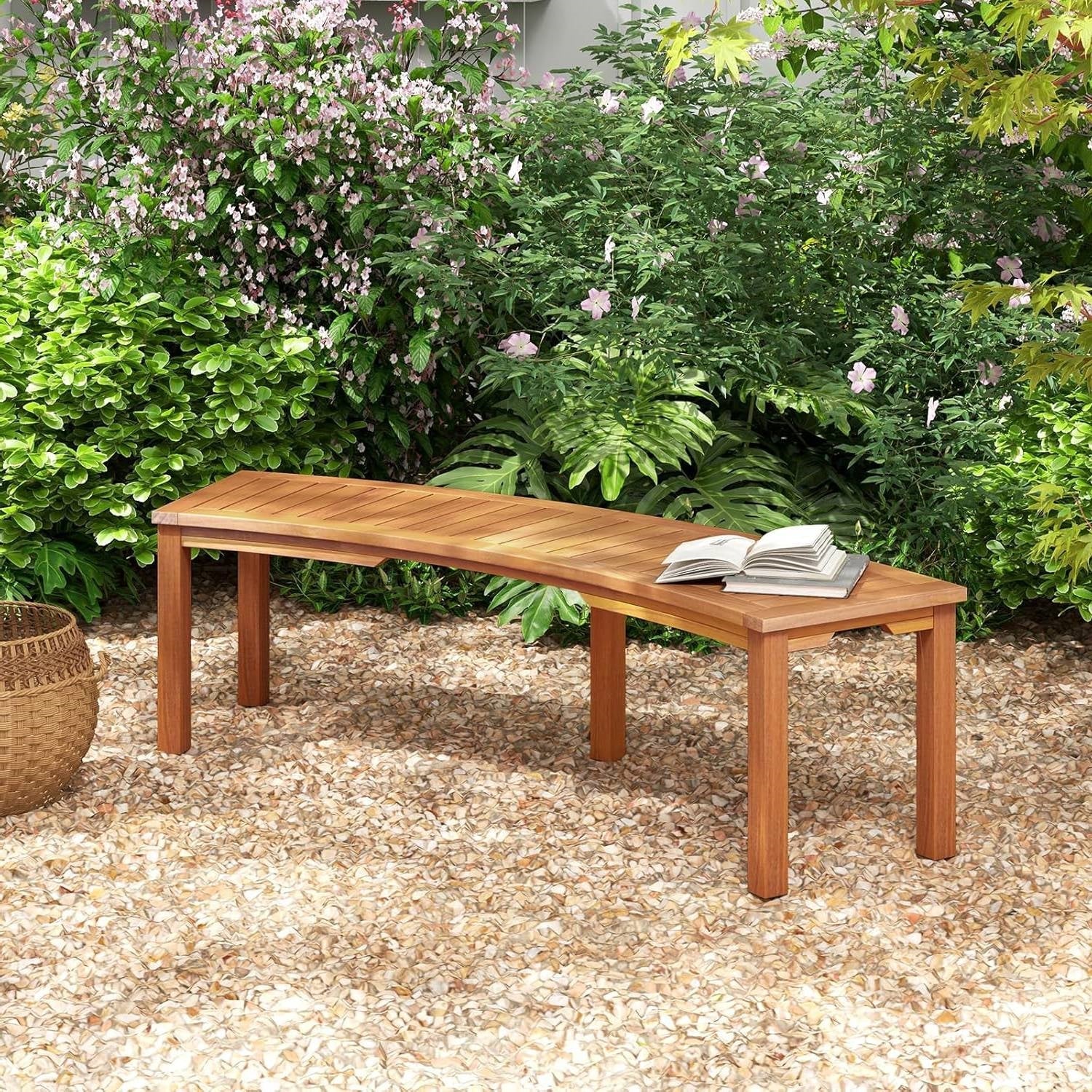 Outdoor 2-Person Backless Wooden Garden Bench with Modern Arch Design-1