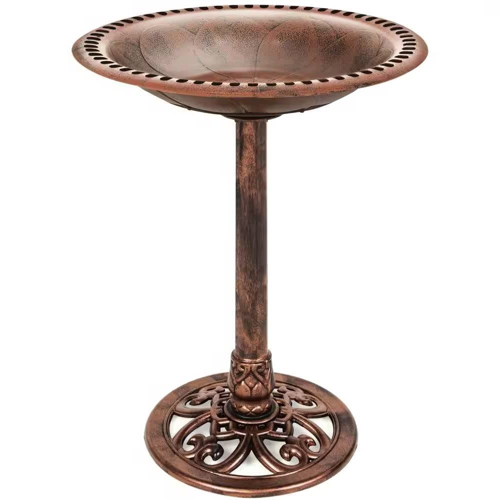 Outdoor Garden Polyresin Bird Bath in Rustic Aged Copper Brown Finish-0
