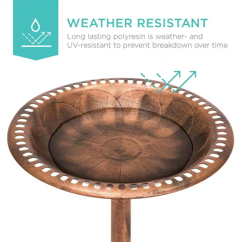 Outdoor Garden Polyresin Bird Bath in Rustic Aged Copper Brown Finish-1