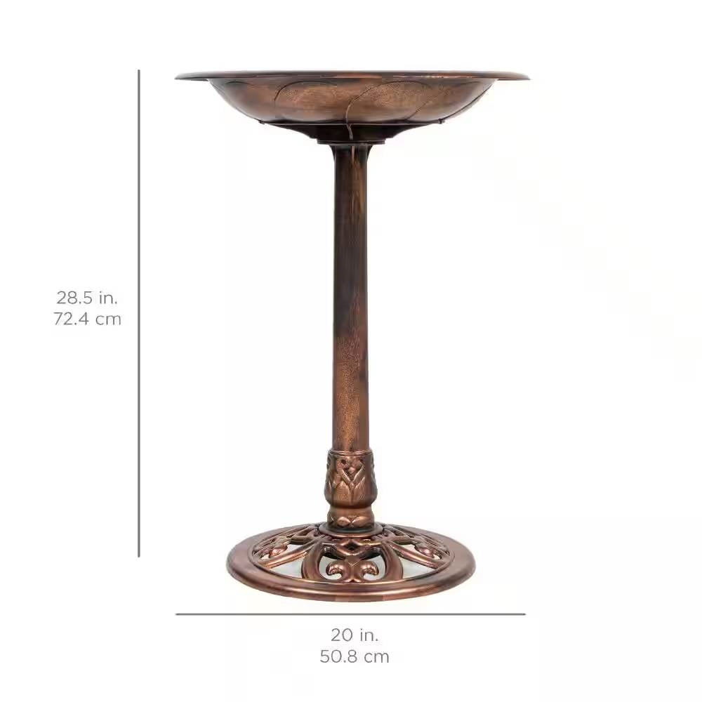 Outdoor Garden Polyresin Bird Bath in Rustic Aged Copper Brown Finish-4