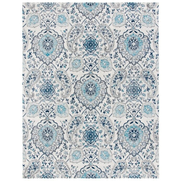 5' x 7' Coastal Blue Grey Damask Indoor Area Rug-0