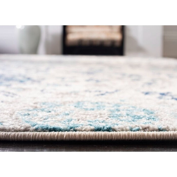 5' x 7' Coastal Blue Grey Damask Indoor Area Rug-3