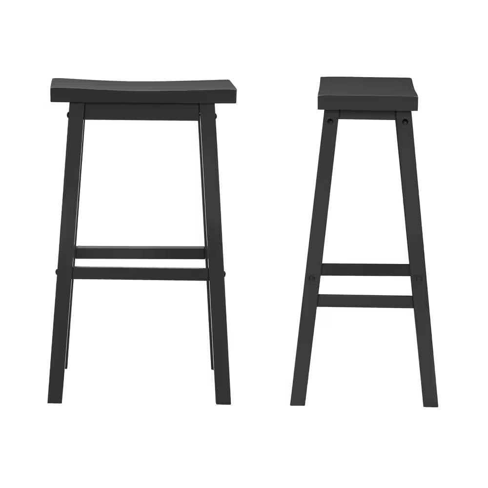 Set of 2 Farmhouse Bar Height Saddle Seat Barstool in Charcoal Black Wood Finish-3