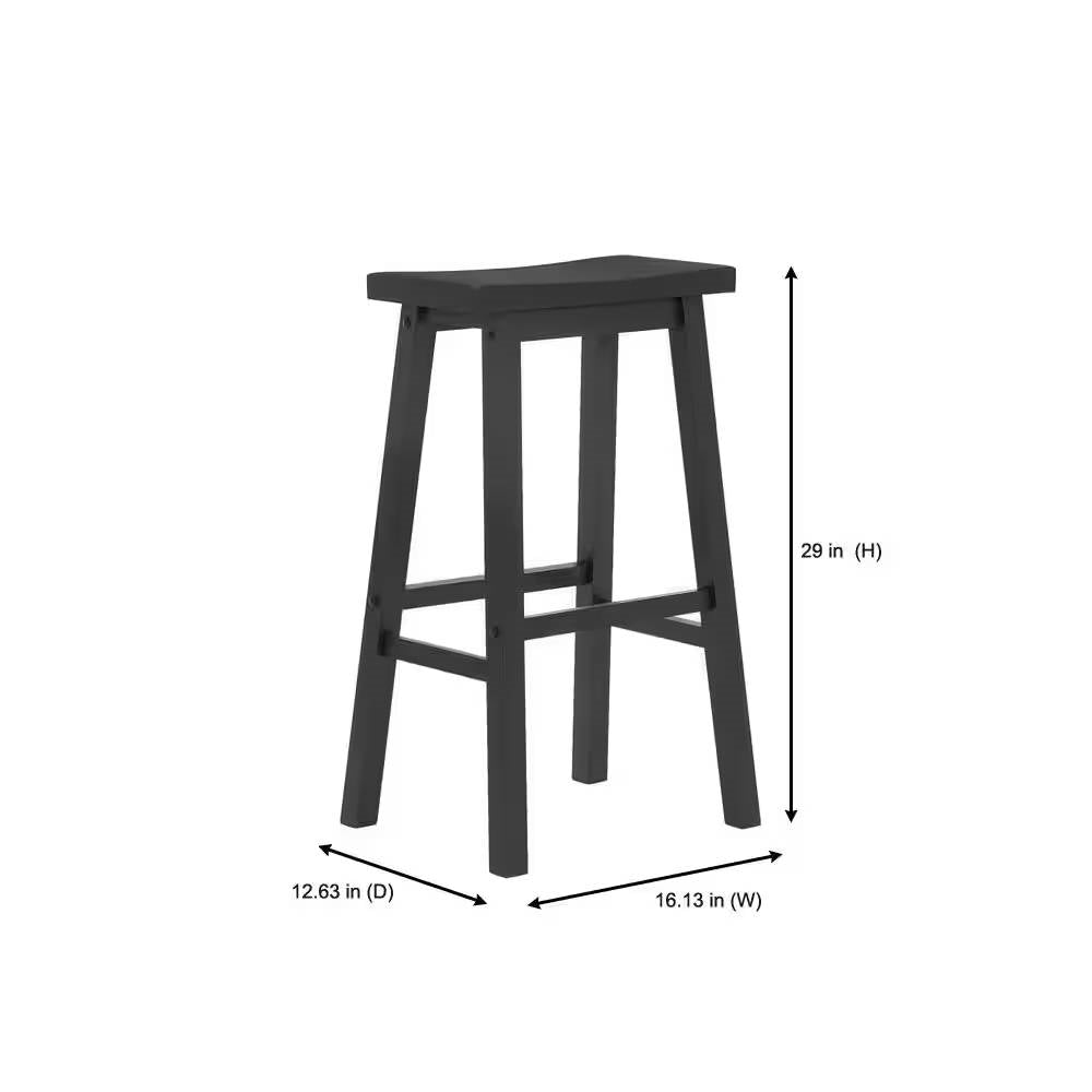 Set of 2 Farmhouse Bar Height Saddle Seat Barstool in Charcoal Black Wood Finish-4