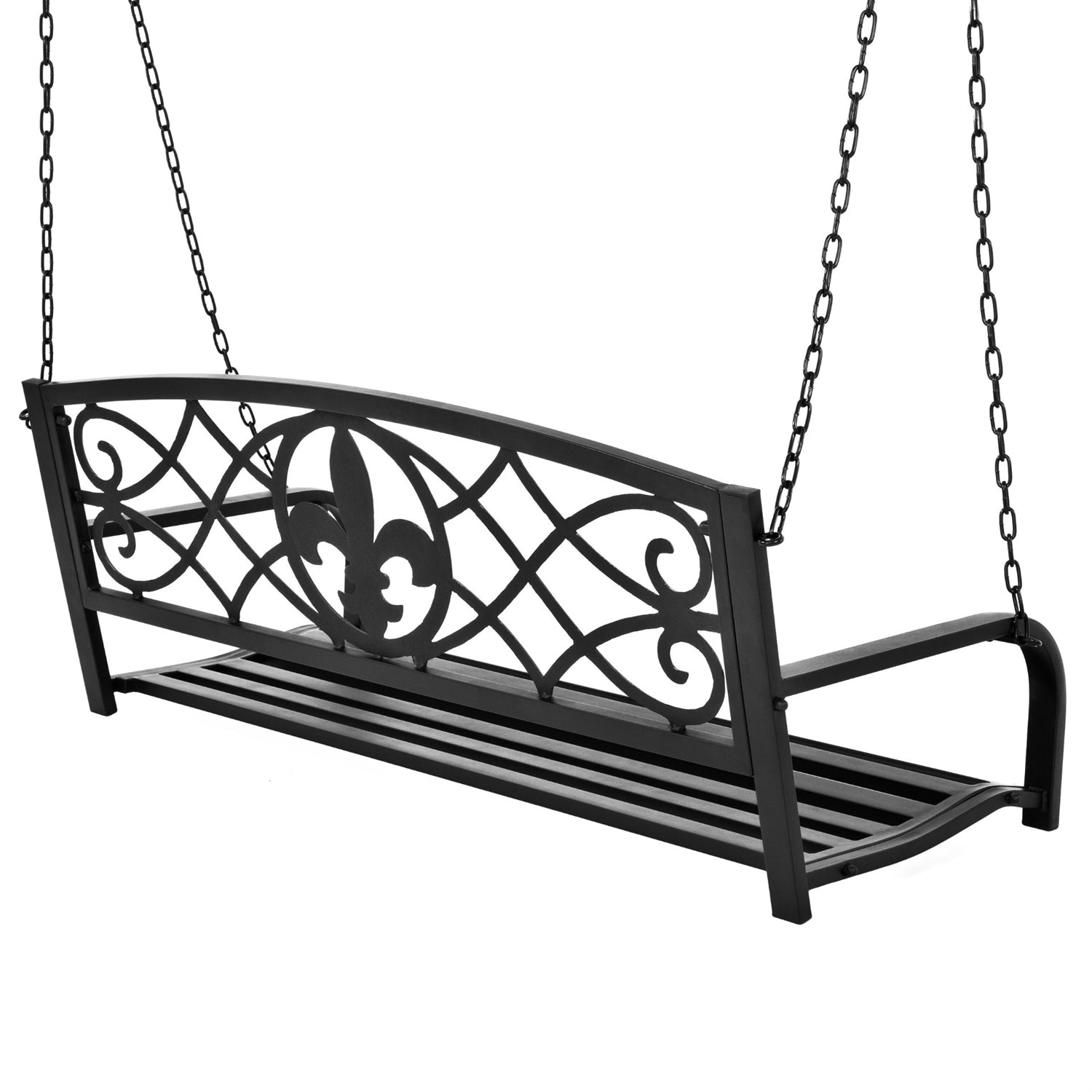 Farmhouse Black Sturdy 2 Seat Porch Swing Bench Scroll Accents-1