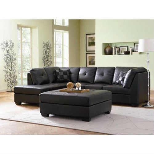 Black Bonded Leather Sectional Sofa with Left Side Chaise-0