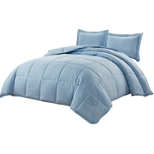 Queen Size Reversible Microfiber Down Alternative Comforter Set in Blue-1