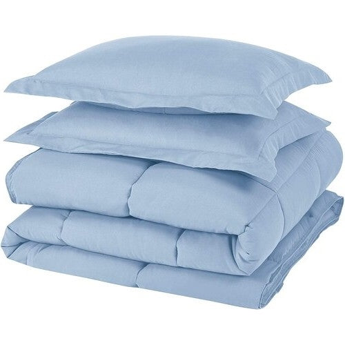 Queen Size Reversible Microfiber Down Alternative Comforter Set in Blue-2