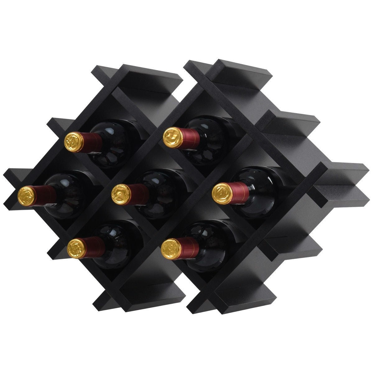 Black 5 Piece Wall Mounted Wine Rack Set with Storage Shelves-3