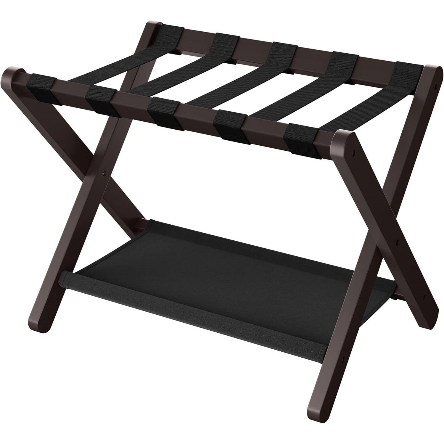 Sturdy Bamboo Luggage Rack in Chestnut Brown Wood Finish with Lower Shelf-0