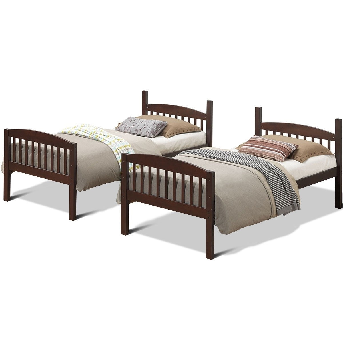 Twin over Twin Wooden Bunk Bed with Ladder in Dark Brown Finish-4