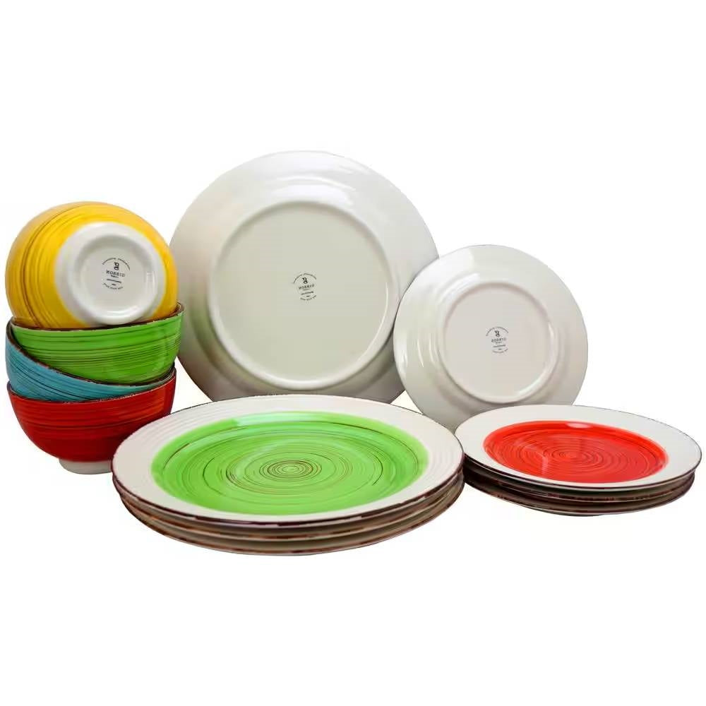 12-Piece Ceramic Dinnerware Set in Blue Red Yellow Green Beige - Service for 4-2