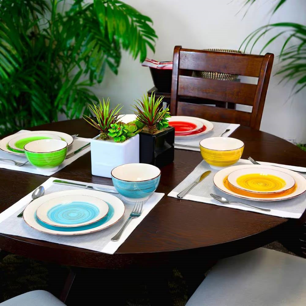 12-Piece Ceramic Dinnerware Set in Blue Red Yellow Green Beige - Service for 4-3