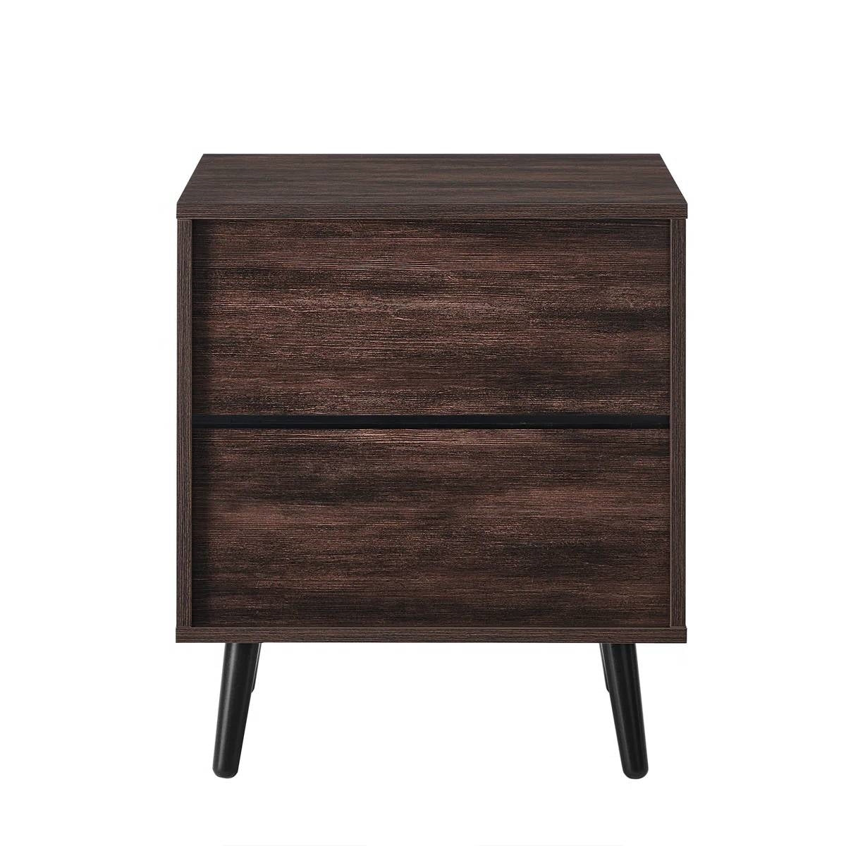 Mid-Century Modern 1-Drawer Nightstand End Table in Dark Brown Wood Finish-0